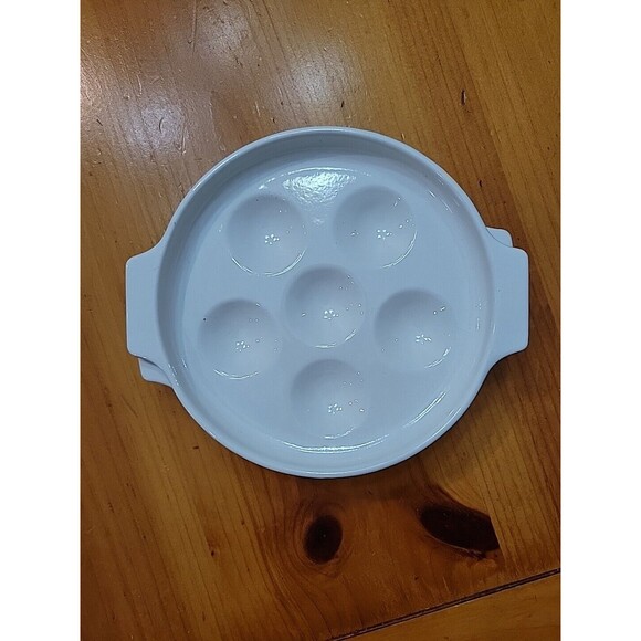 4 Escargot White Enamel Metal Plates Baking Dishes & Server Escargot/Mushroom - Picture 5 of 12